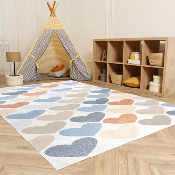 Dila Modern Hearts Geometric Machine-washable Area Rug